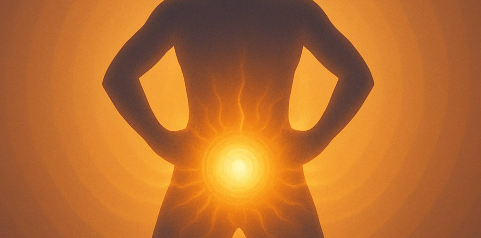 Silhouette Einer Person Mit Lichtausstrahlung Aus Der Beckenregion